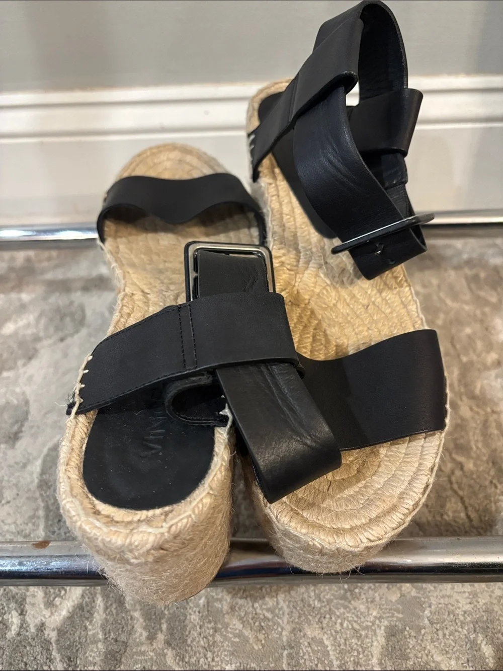 Vince Abby Leather Platform Espadrille Black Size 8/ EU 39